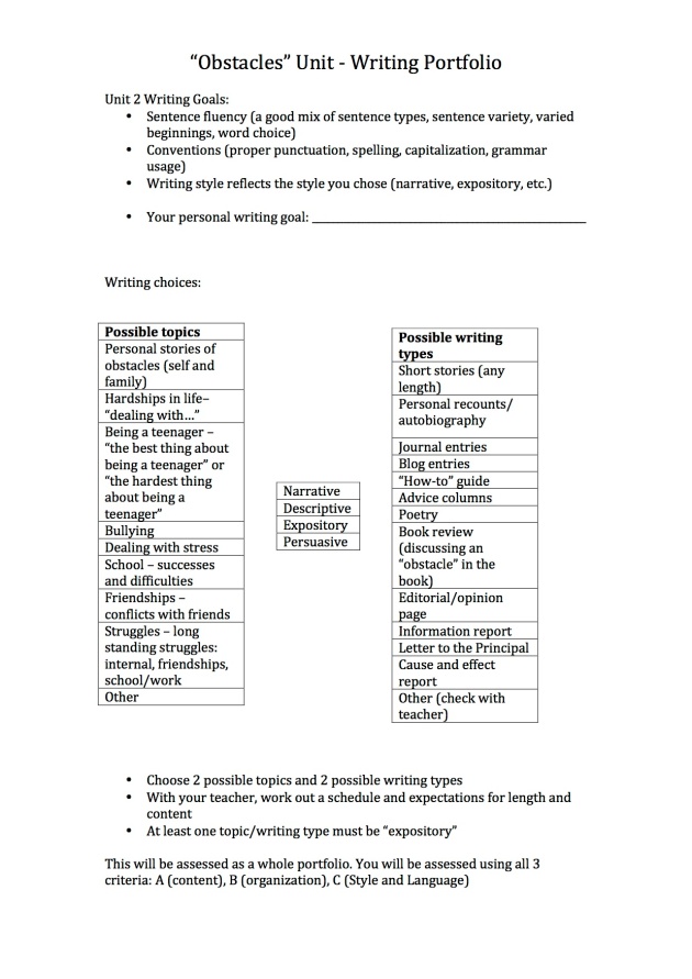 Obstacles - differentiated writing project jpeg